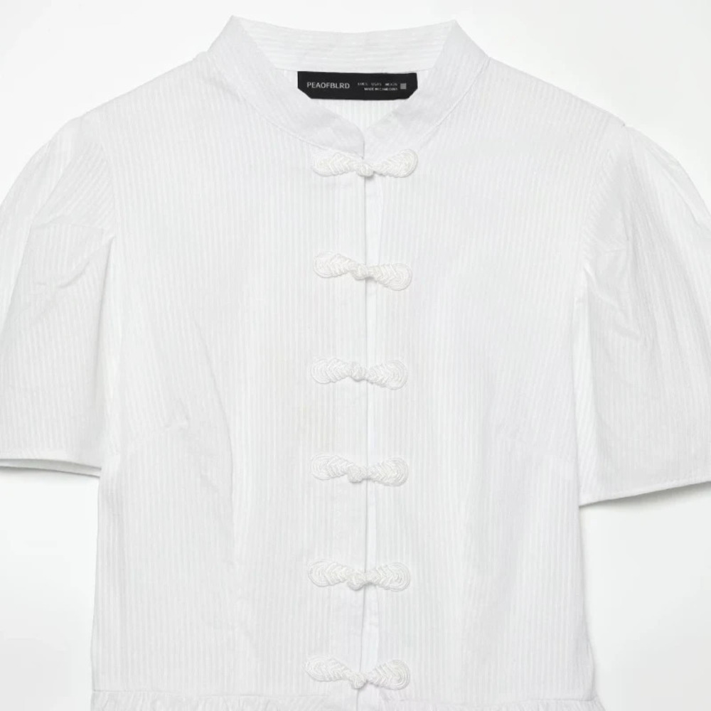 ZARA Round Neck Rope Knot Button Letter Print Waist Short Sleeve Shirt